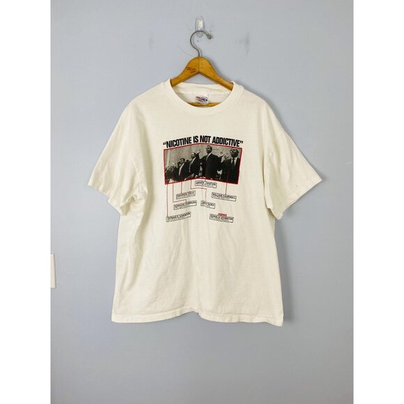 Rare Vintage Nicotine is Not Addictive T-shirt, Size XL, 90s Political T-shirt - Picture 1 of 9